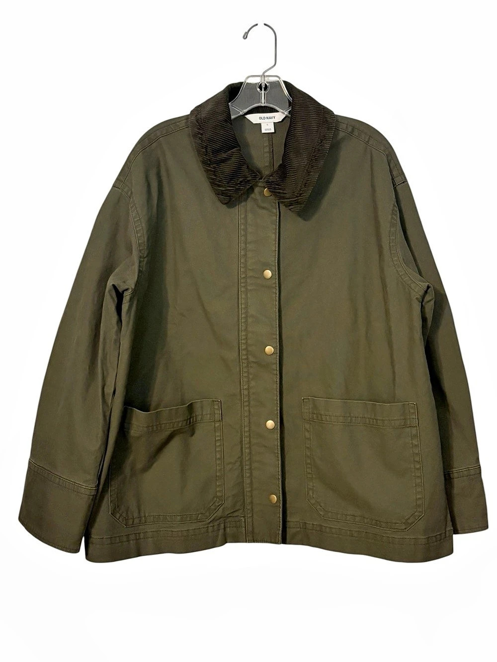 Old Navy Corduroy-Collar Canvas Barn Jacket Large Green Fall Casual Weekend NWT